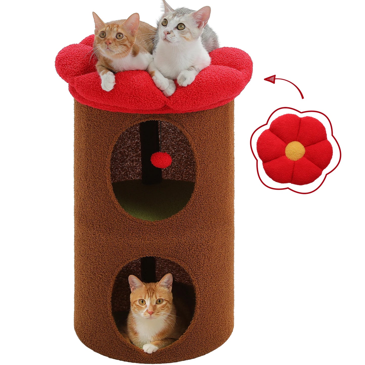 Double-Deck Cat House, Cozy Large Condos, Luxury Flower Perch, Pompom Ball, Cat Furniture indoor