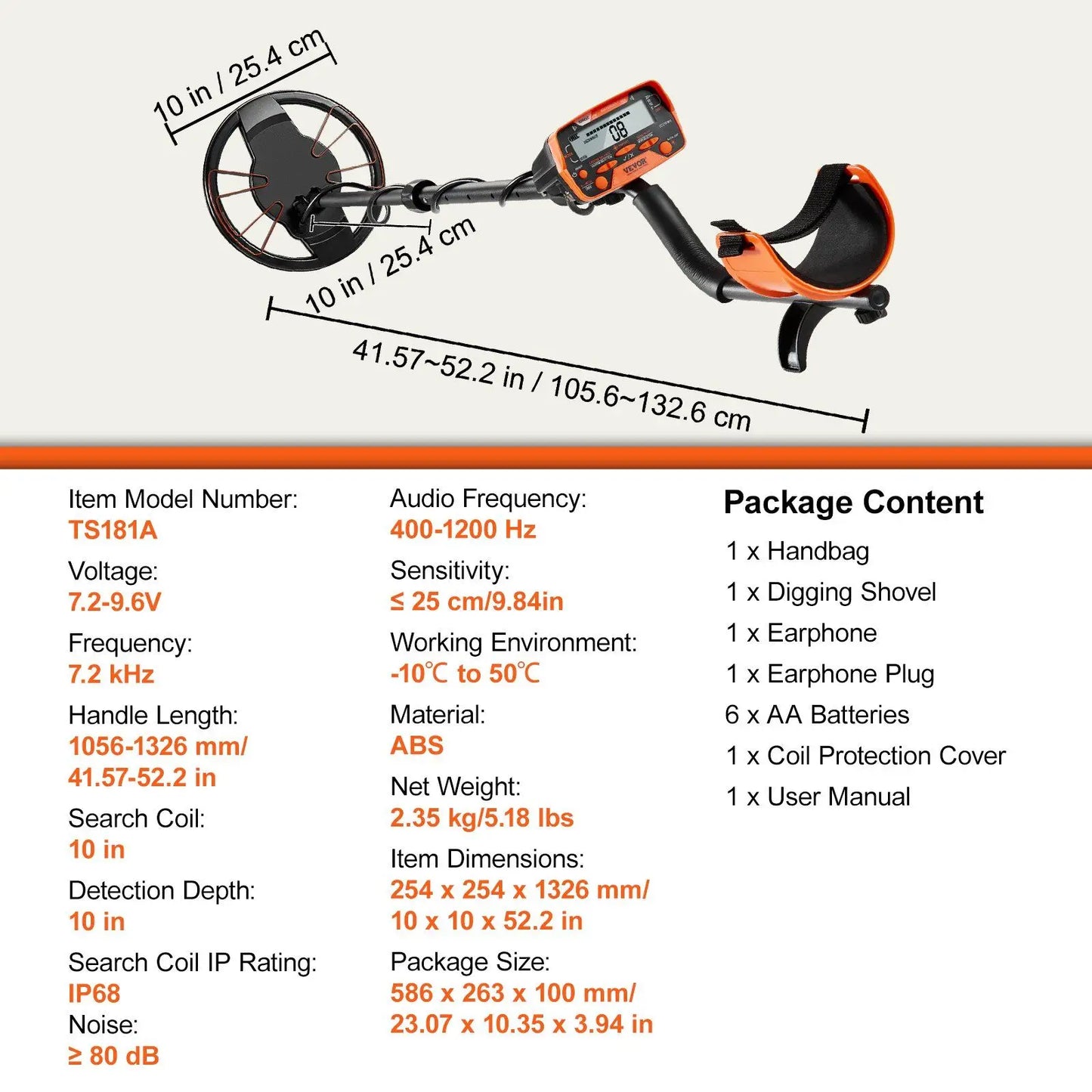 "10" metal detector – 7 modes, 10" depth, waterproof. For adults/kids."