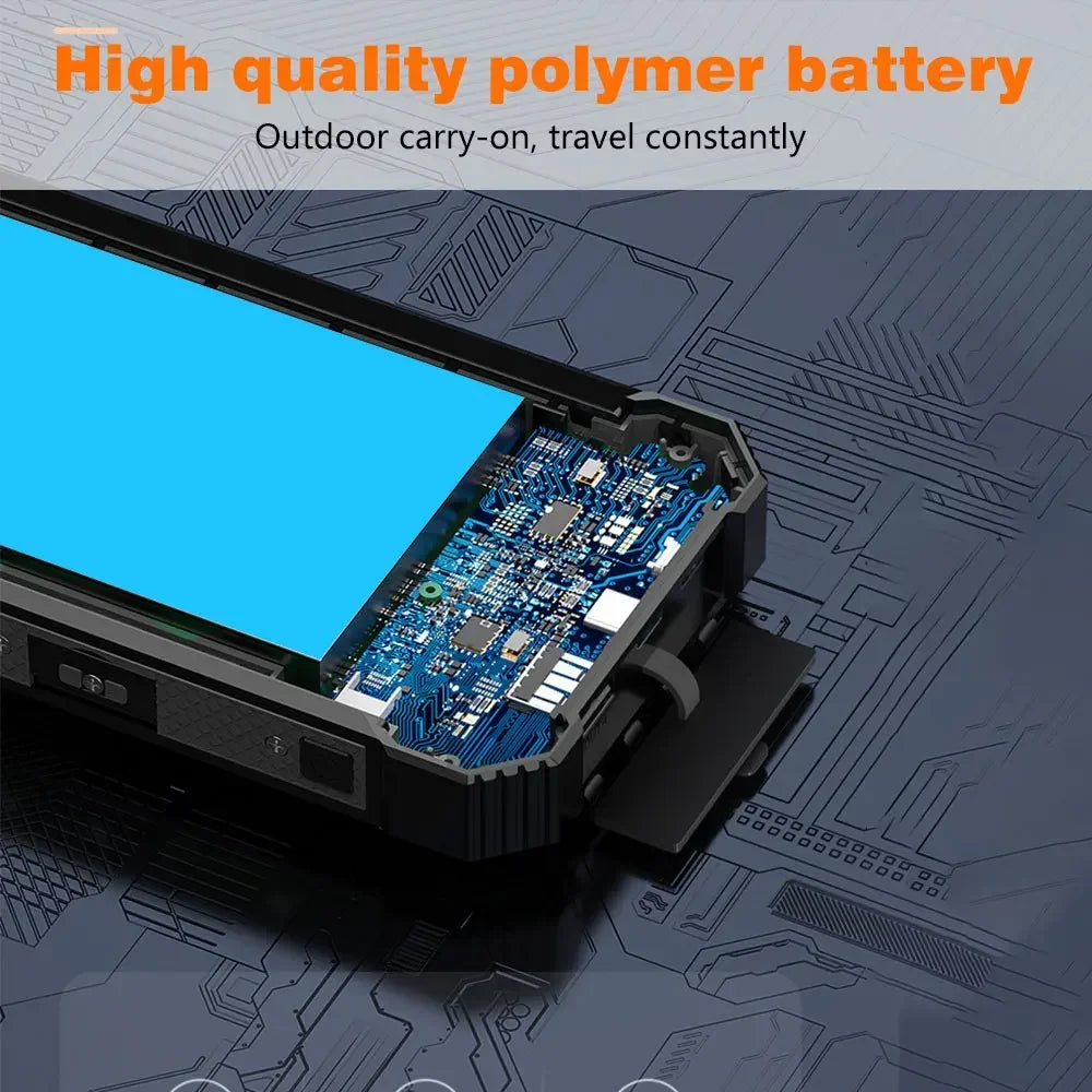 Solar Power Bank Ultra Large Capacity USB 4 in1 Super Fast Charging Built in Cables TypeC LED Light