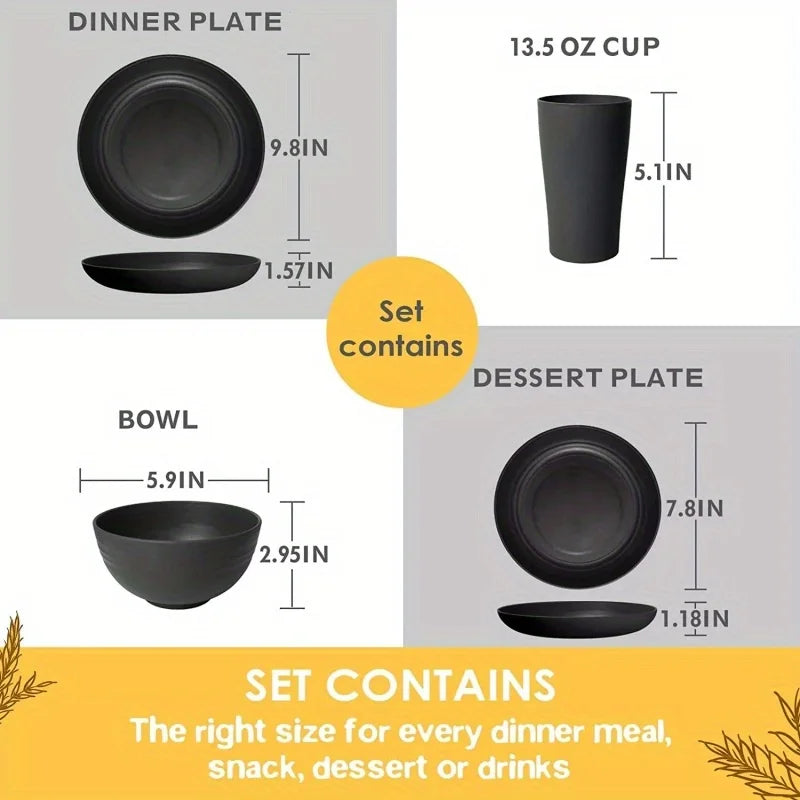 32Pcs,wheat straw tableware sets, non-breakable, suitable,dishwashers,refrigerators, home & outdoor
