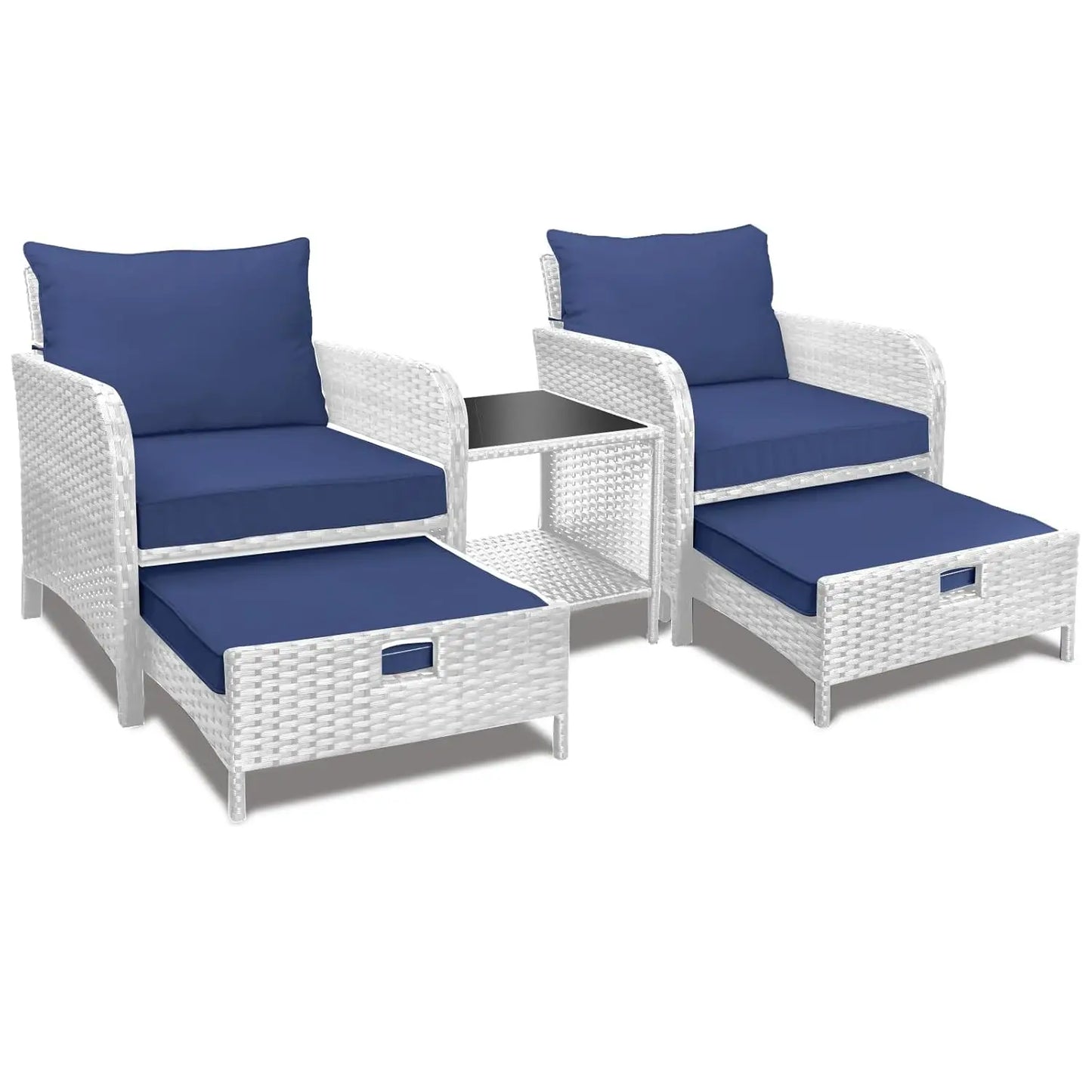Balcony Furniture 5 Piece Patio Conversation Set, PE Wicker Rattan .Soft Cushions 2, Customized
