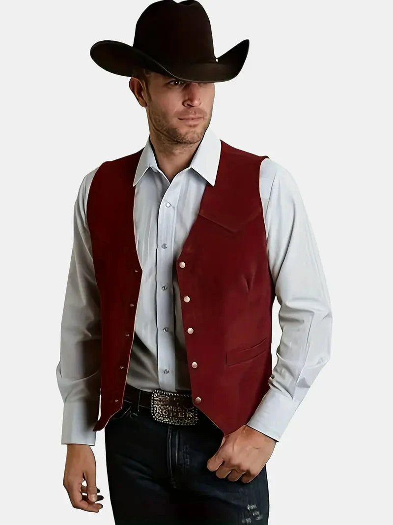 Vintage Suede Leather Men's Vest Slim Fit Sleeveless Jacket V-Neck Regular Fit Suit Vest Waistcoat