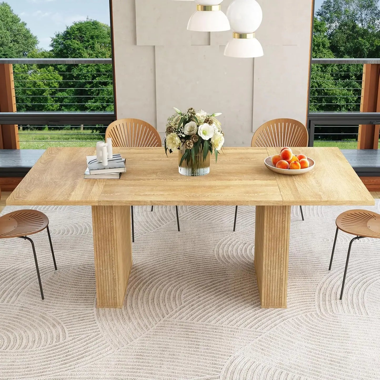 41 in-78 in Extendable Dining Room Table, 4-8, Round Expandable Table, Fluted Base, Modern Farmhouse
