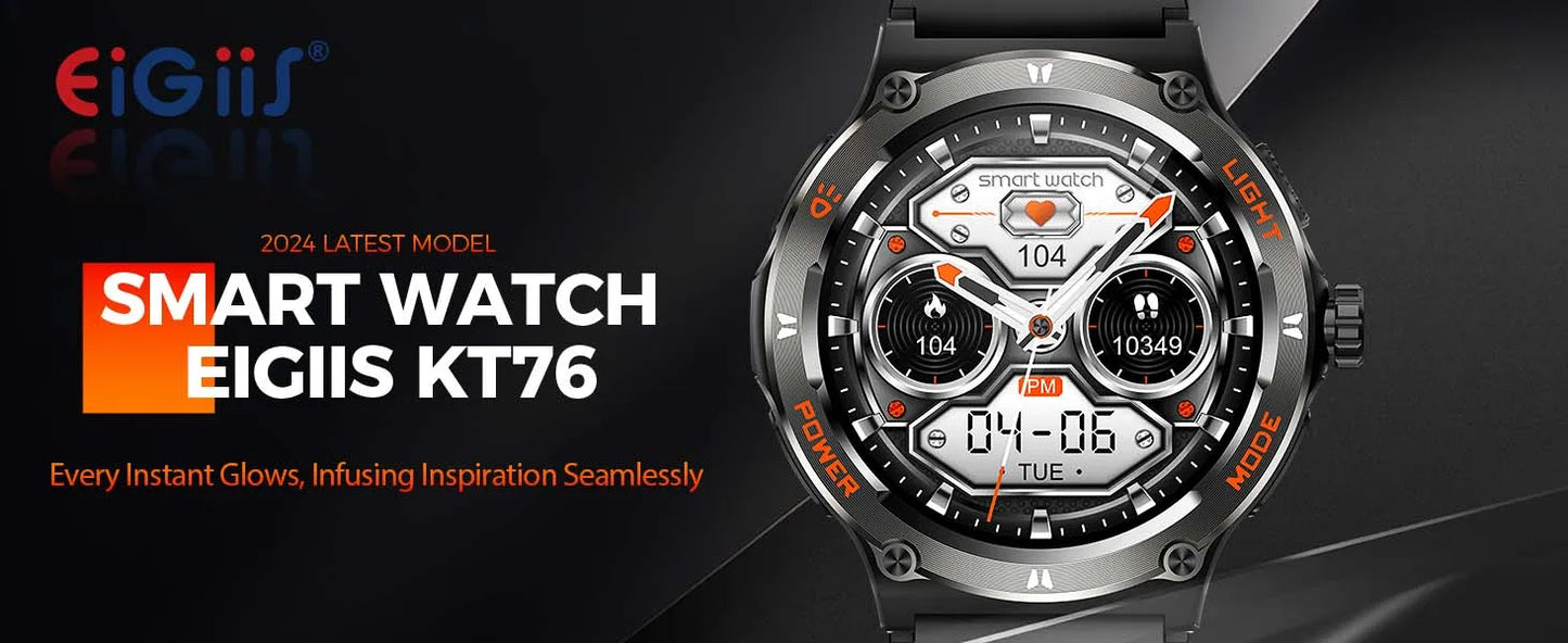Smart Watch 3ATM Waterproof 1.53" KT76, Compass, LED Flashlight Heart Rate Sleep Analysis Bluetooth