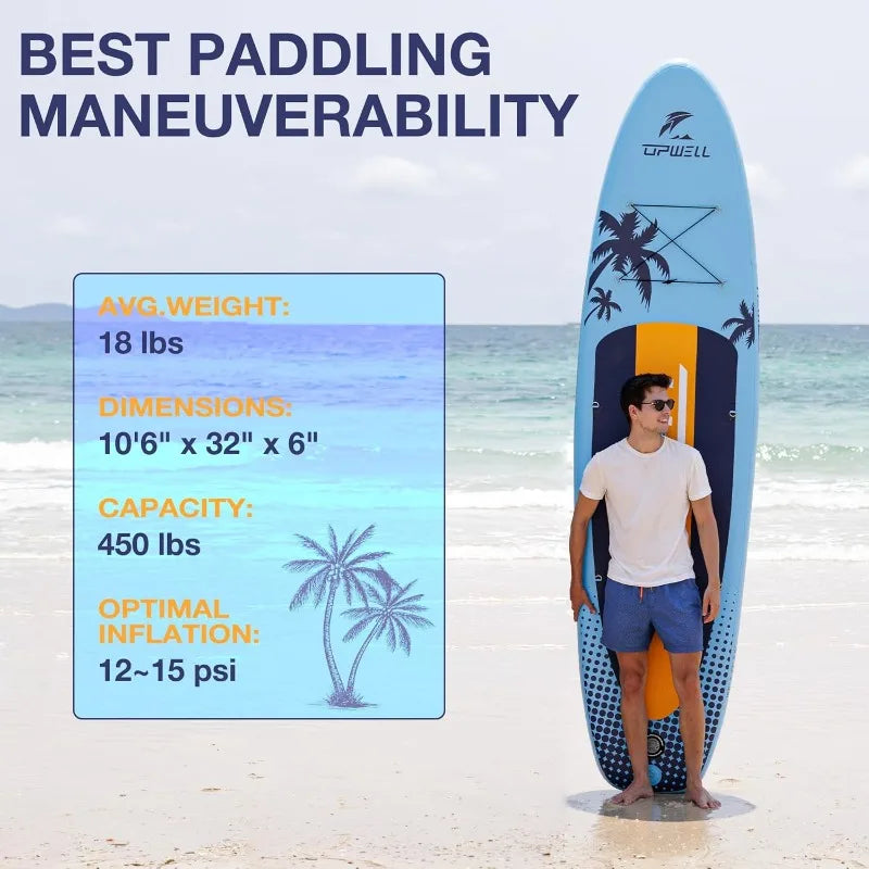 10'6"/11'/11'6" Inflatable Paddle Board, Stand or Sit, Stable Design, Premium SUP Accessories,
