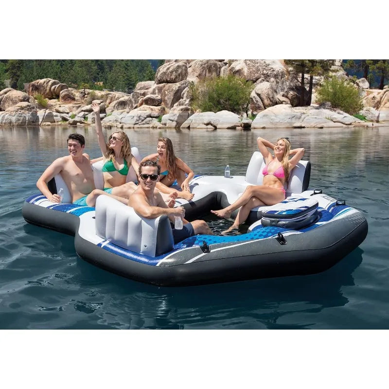 Tropic Inflatable 5 Person Raft or Swimming Pool Island Water Lounger,Backrests, Built in Cooler