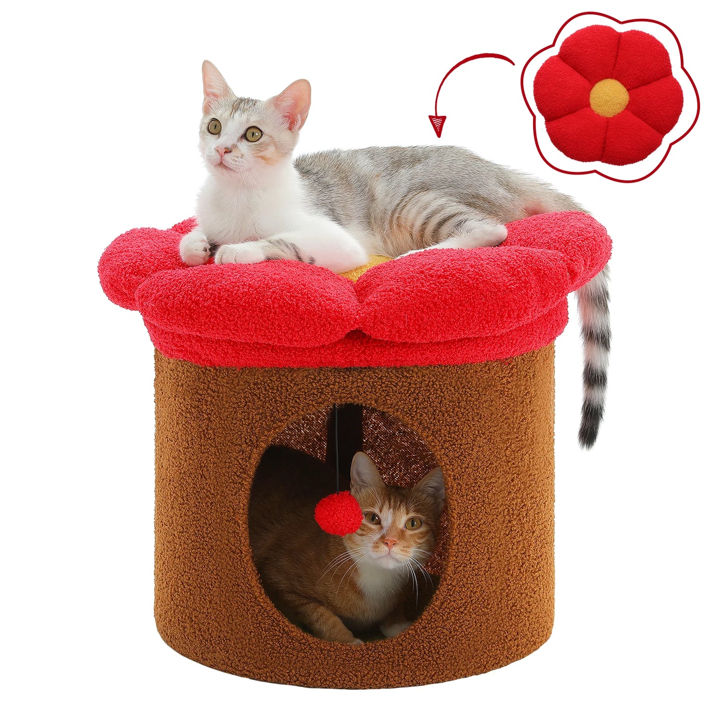 Cat Bed , up to Large Cat ,Removable Flower ,Cave Cat Hideaway, Indoor Cat House Condo