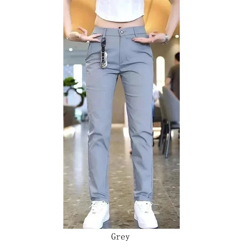 Ice Silk Men's Golf Men's Midweight Casual Pants Khaki Black Slim Straight Leg Stretch Casual