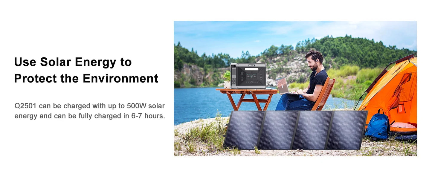 2400W/2160Wh Power Energy Stations Q2501 Rechargeable Batteries Solar Panels 200W FoldableOutdoor