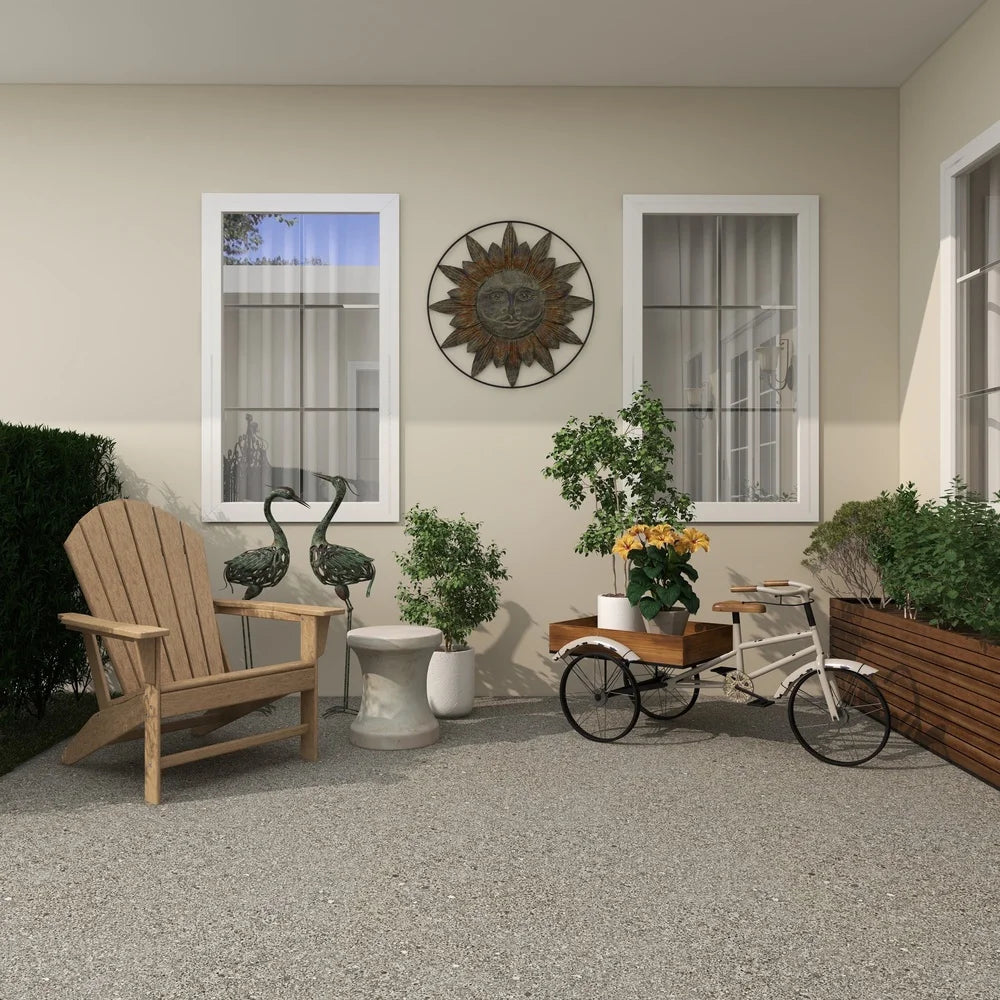 White Metal Indoor Outdoor Bike PlantStand,Brown Wood Accents Cozy Farmhouse Tricycle Planter Unique