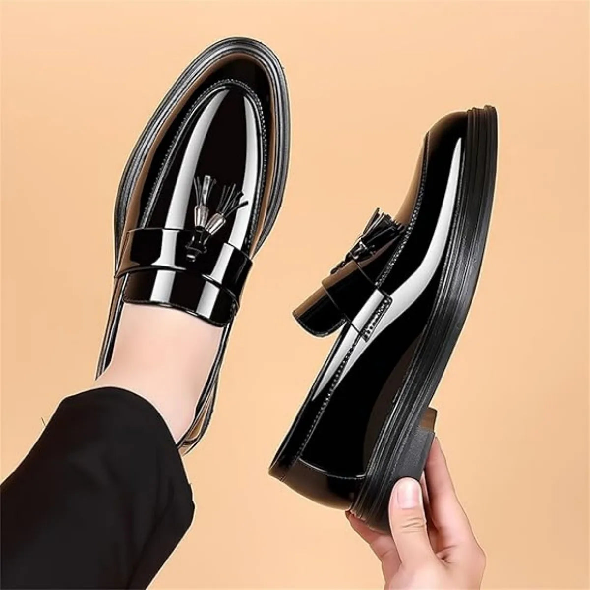 Men's Tassels High Gloss Patent Penny Loafers Business Casual Oxford Slip On Dress Shoes Shoe