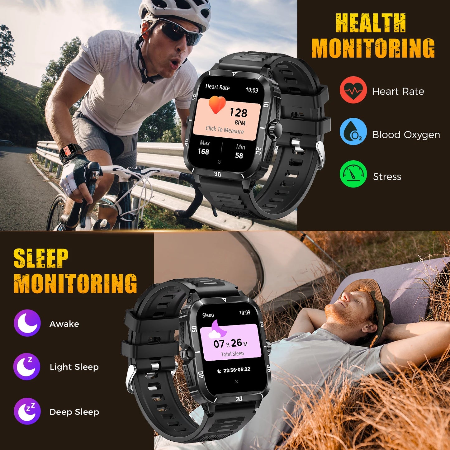 Smart Watch 3ATM Waterproof1.96" KT71 Fitness Tracker Heart Rate Bluetooth Call  Original Design
