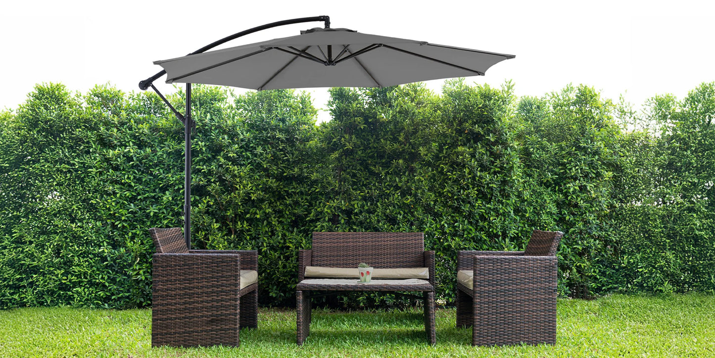 10FT Outdoor Patio Umbrella Hanging Cantilever,Easy Tilt Adjust,UV Protection 8 SturdyRibs yard deck