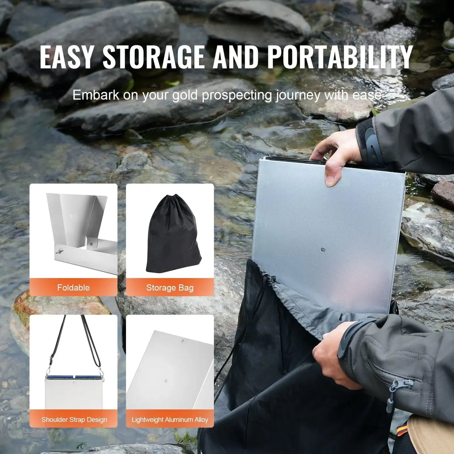 50 Inch Folding Sluice Box Gold Panning Kit, 23pc  Kit with Gold Pan, Classifier Screen