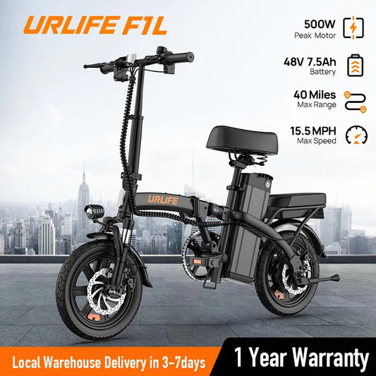 14" Foldable E-bicycle, Adult,Peak 500W Motor,48V 7.5Ah Remove Battery 40 Mi.Range 3 Hours Charge