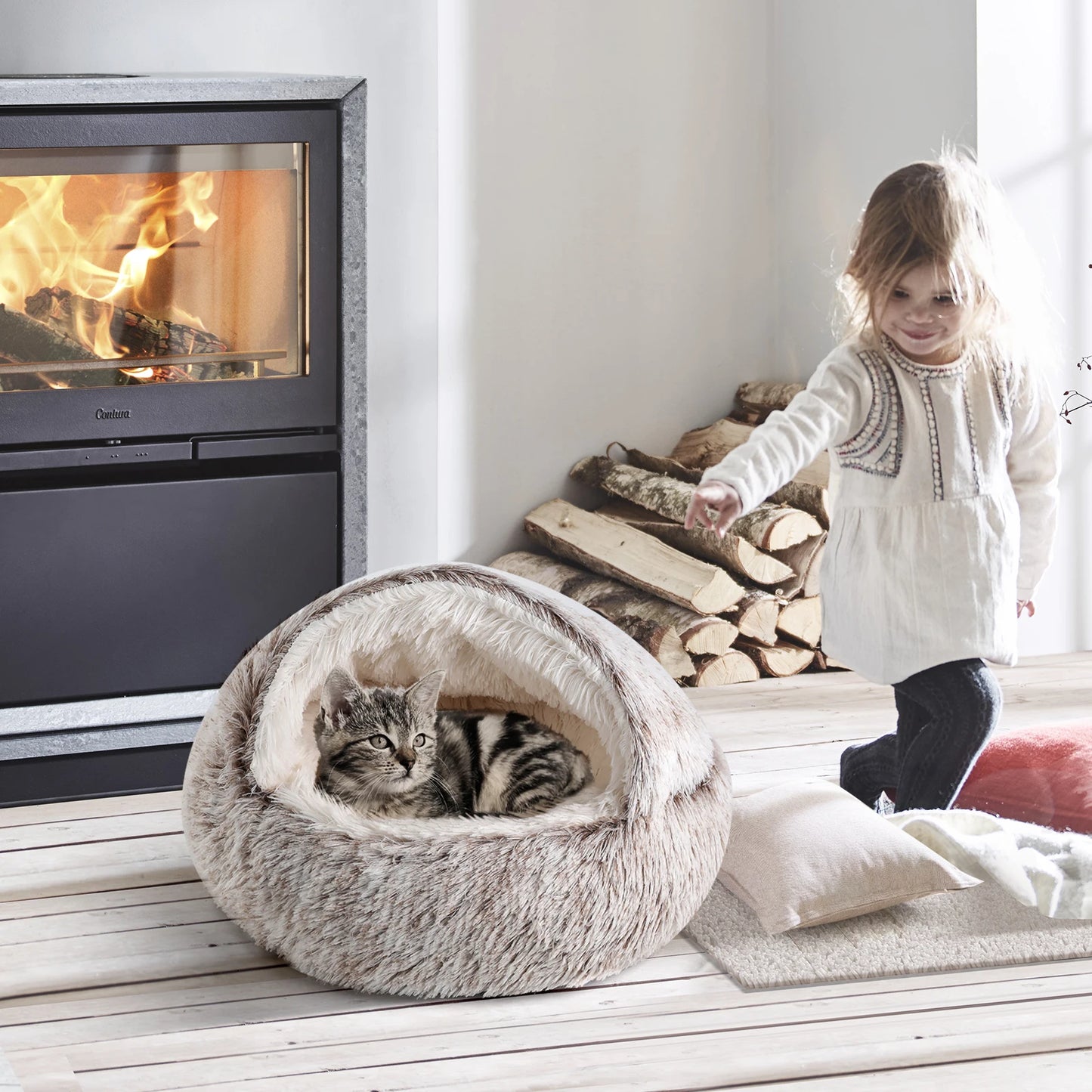 25'' Pet Cat /Dog Bed Nest Soft Comfortable Semi-enclosed Cat NestPet house