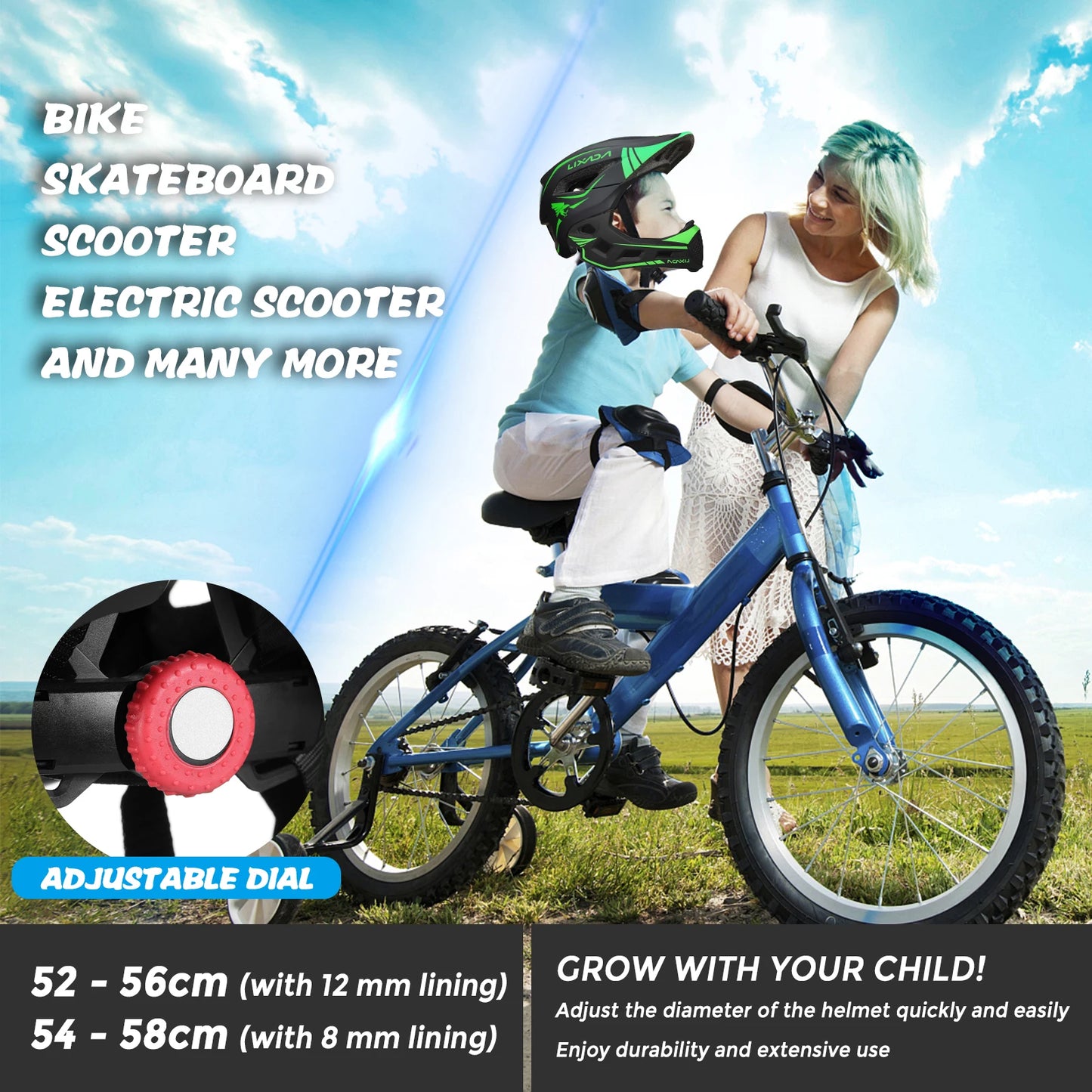 Kids Bicycle Helmet,Sports, Full Face Helmet, Roller Skating Helmet Guard for Cycling Scooter