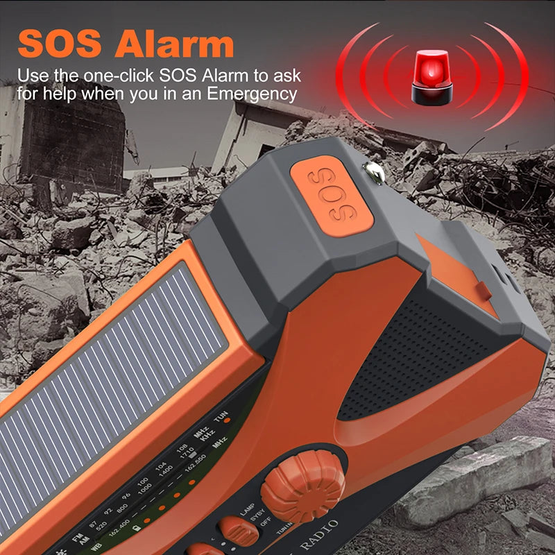 10000mAh charger High Capacity Emergency Radio Solar Hand Crank LED Flashlight SOS Alarm Survival