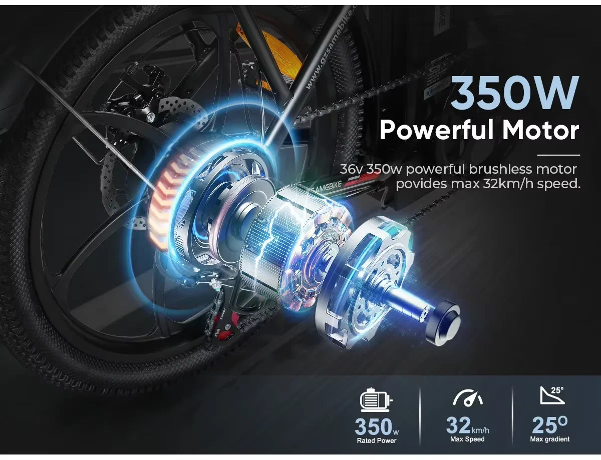 E-bike CY20 350W Motor 36V12AH Removable Battery ,Folding Range 40km 20-inch Tire City Road