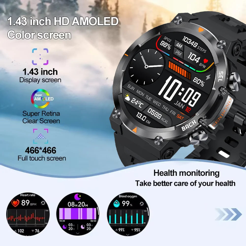 MAX18 Smart Watch AMOLED Screen AI GPT Bluetooth Call 410mAh Big Battery Fitness Tracker Men' Sport