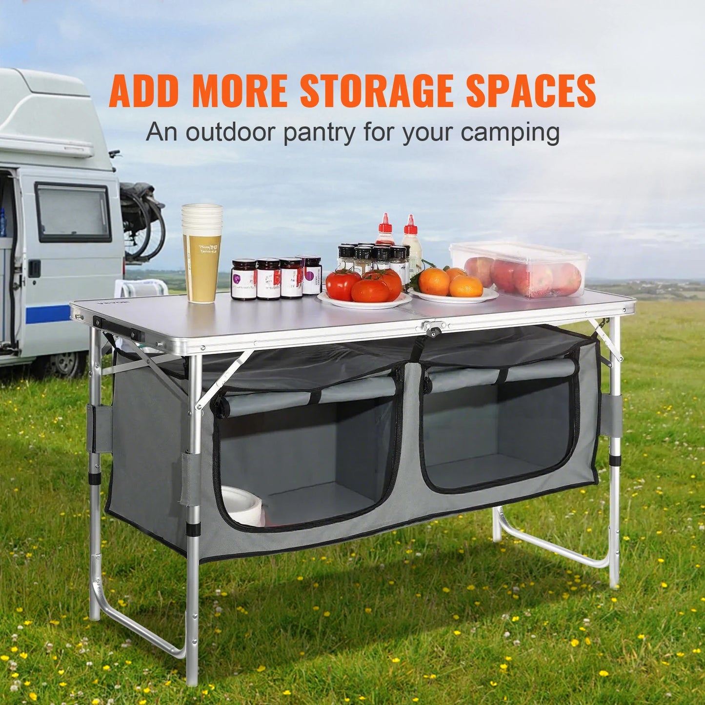 Camping Kitchen Table Quick set-up Folding MDF, Outdoor Picnics BBQ Camping RV Traveling