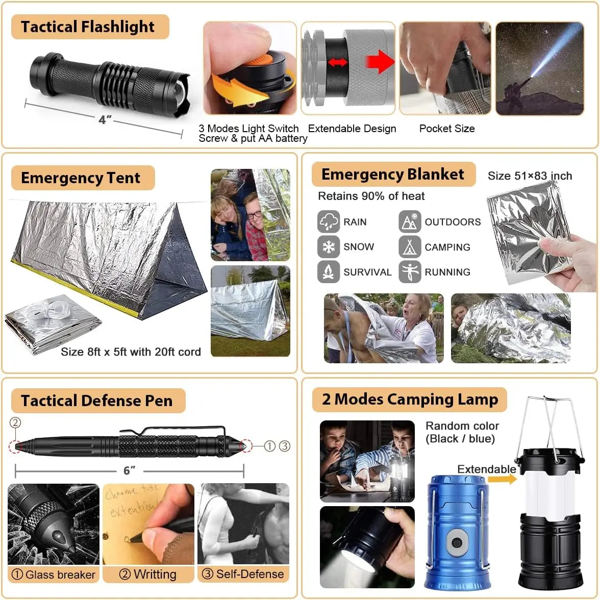 250Pcs Emergency Survival Kit,First Aid, Molle Bag & Tent for emergency,Hiking, Hunting