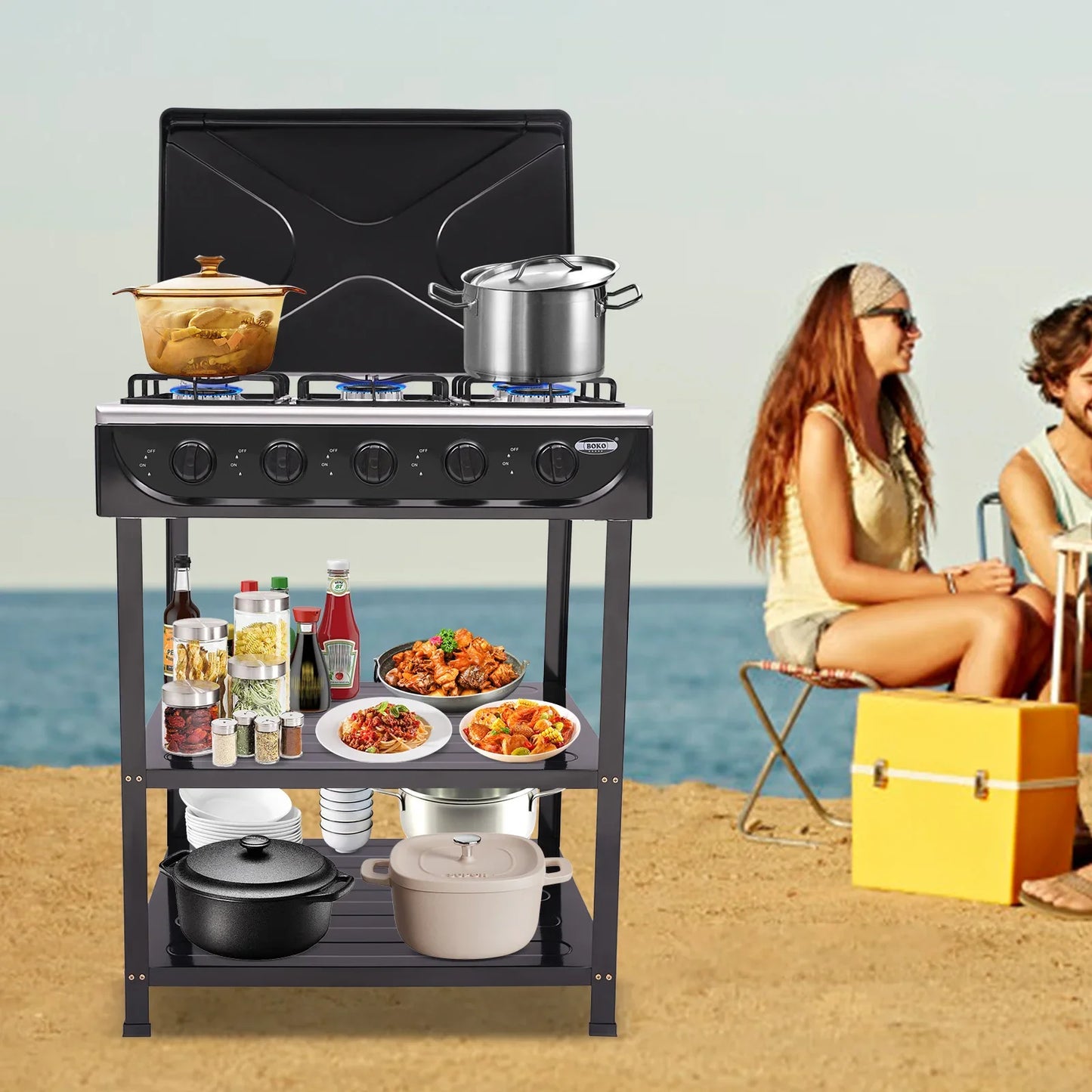 5-Burner Gas Stove: 2.5KW Power Efficient 5 Knobs Durable Independent Control, Heat Energy-Saving