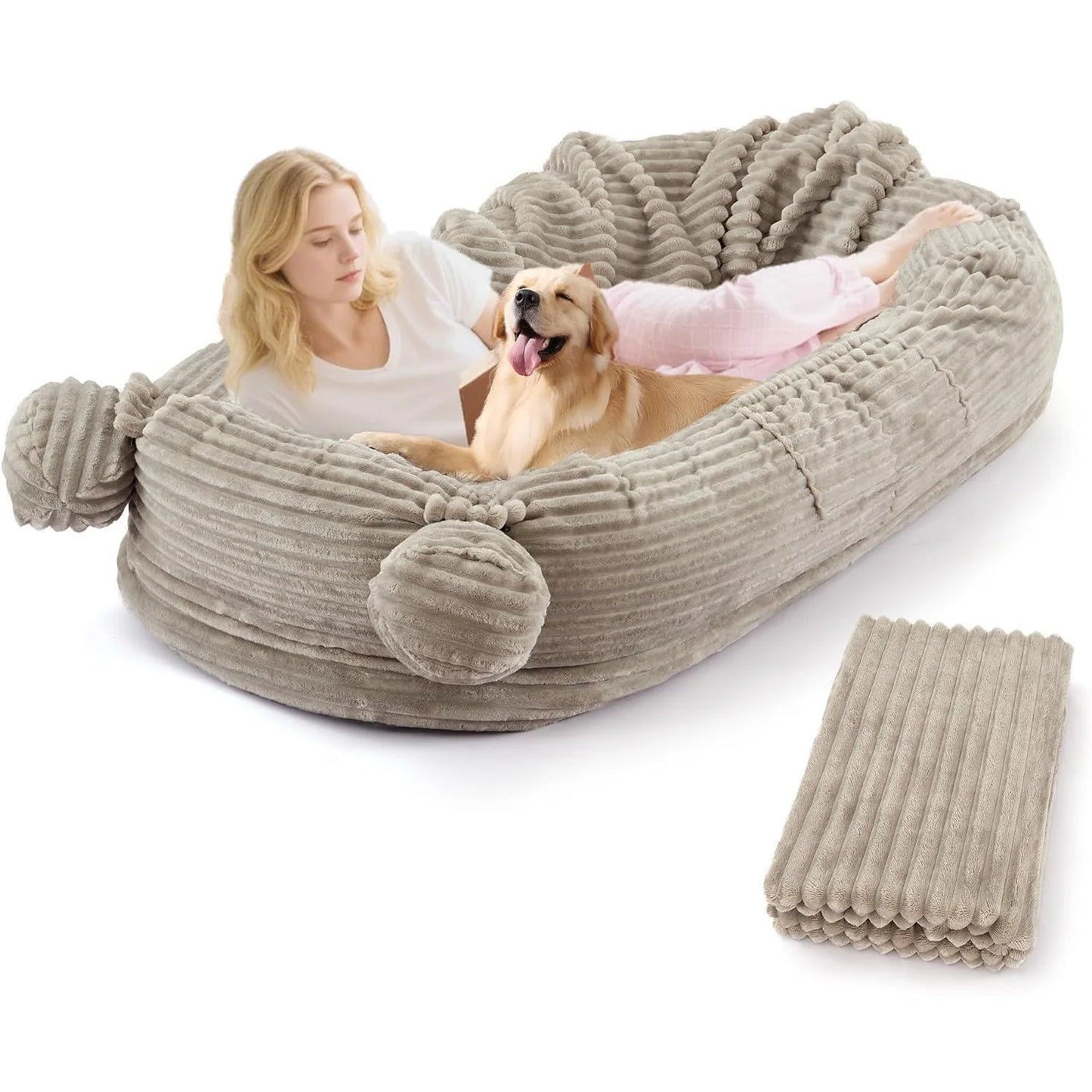 71" Large Human Size Dog Bed For Adults & Pets Removable Washable Cover Storage Pockets,Blanket Nap