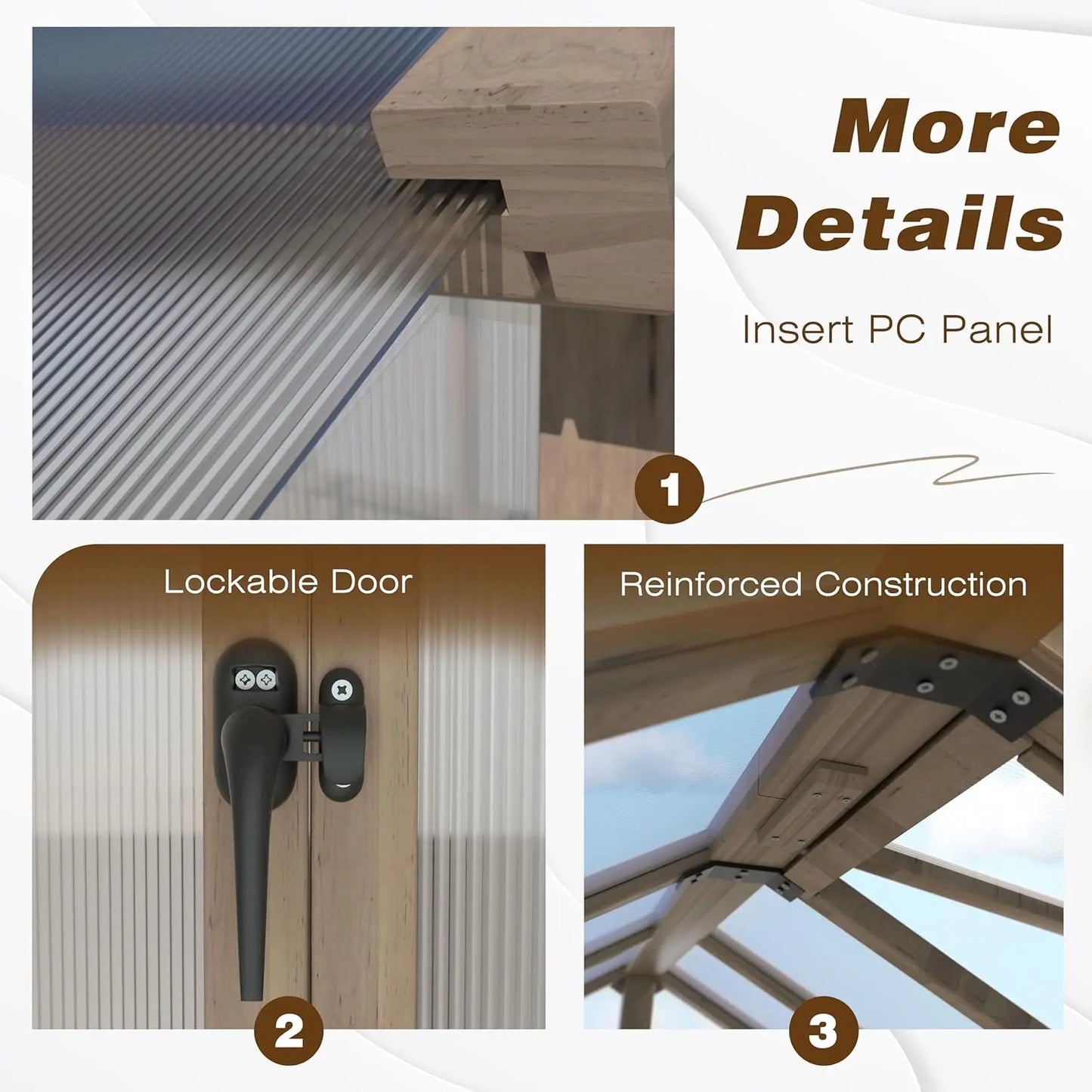 6x10 FT Green House, Outdoor, 6MM Thick Polycarbonate Panel Wooden Walk-in Greenhouse Kit Lock/Door
