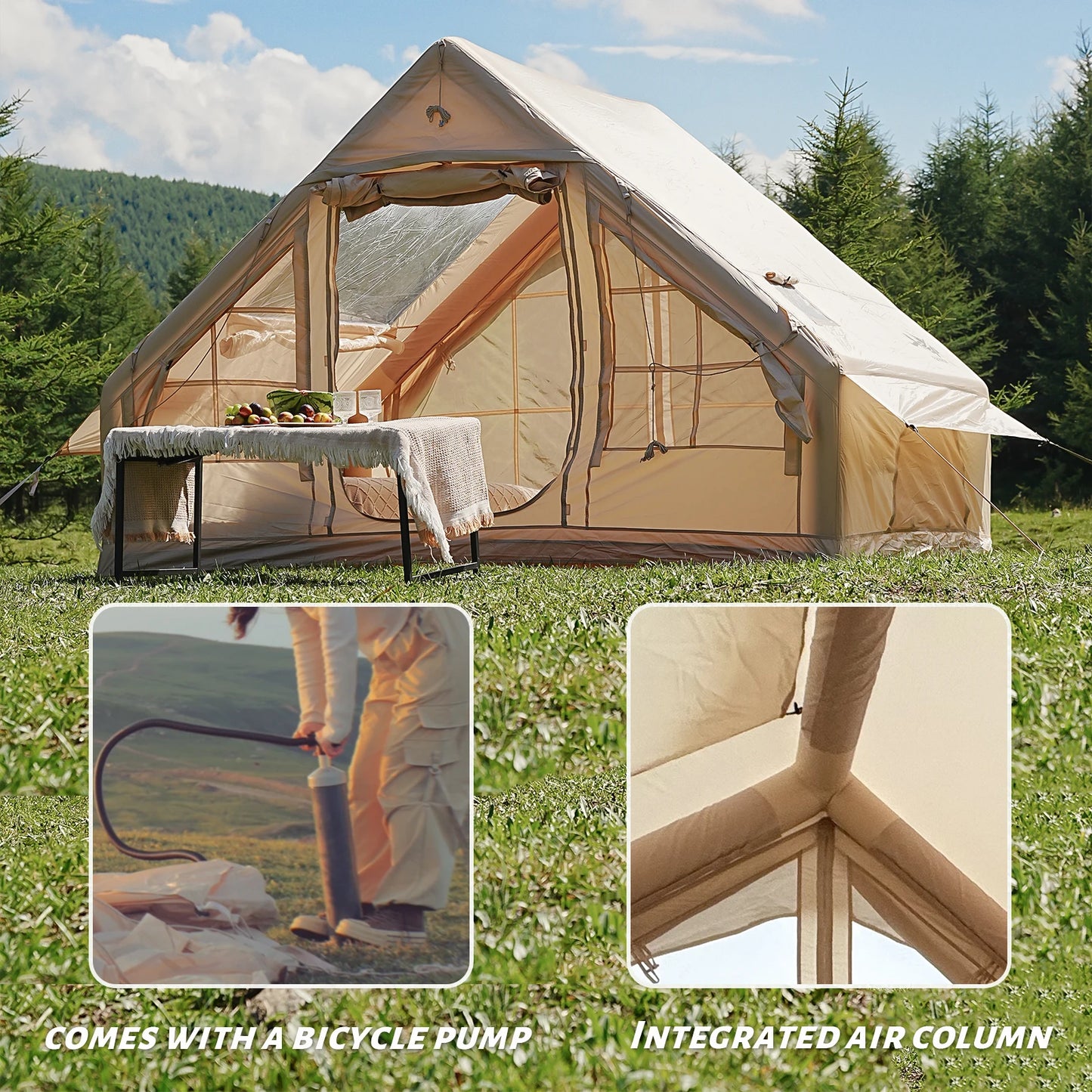 4-8 Person Inflatable Camping Tent - Quick-Setup Air Frame, 4-Season Waterproof Shelter, Stove Jack
