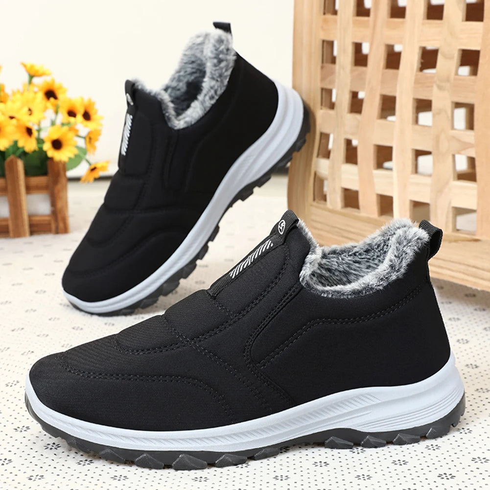 Mens Snow Boots Lightweight Thermal Ankle Boots Comfortable Slip On SneakersThick Fur