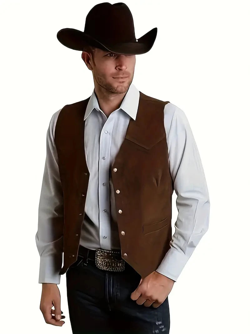 Vintage Suede Leather Men's Vest Slim Fit Sleeveless Jacket V-Neck Regular Fit Suit Vest Waistcoat