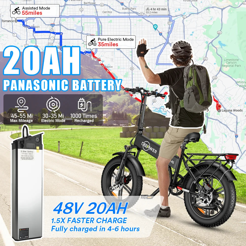 Electric Bike for Adults, Peak 1000W Foldable,35mph, Rng/35-50 Miles 48V 20AH Mountain Folding 20‘’