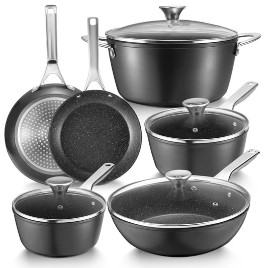 Induction Cookware Nonstick, 10-Piece, BEZIA Pots, Pans Set, Induction Cooktop, CompatibleAll Stoves