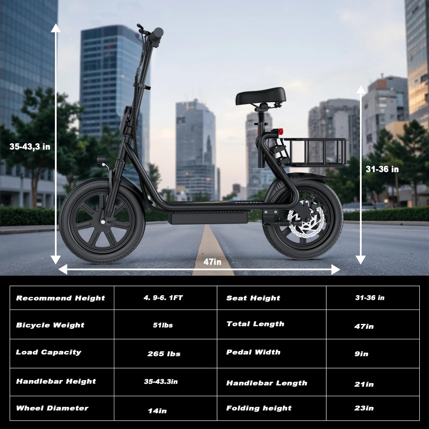 E-Scooter,w/Seat, Adult, 20MPH Speed Power by 500W Motor, 48V/10.4Ah Wider Deck & Height &basket
