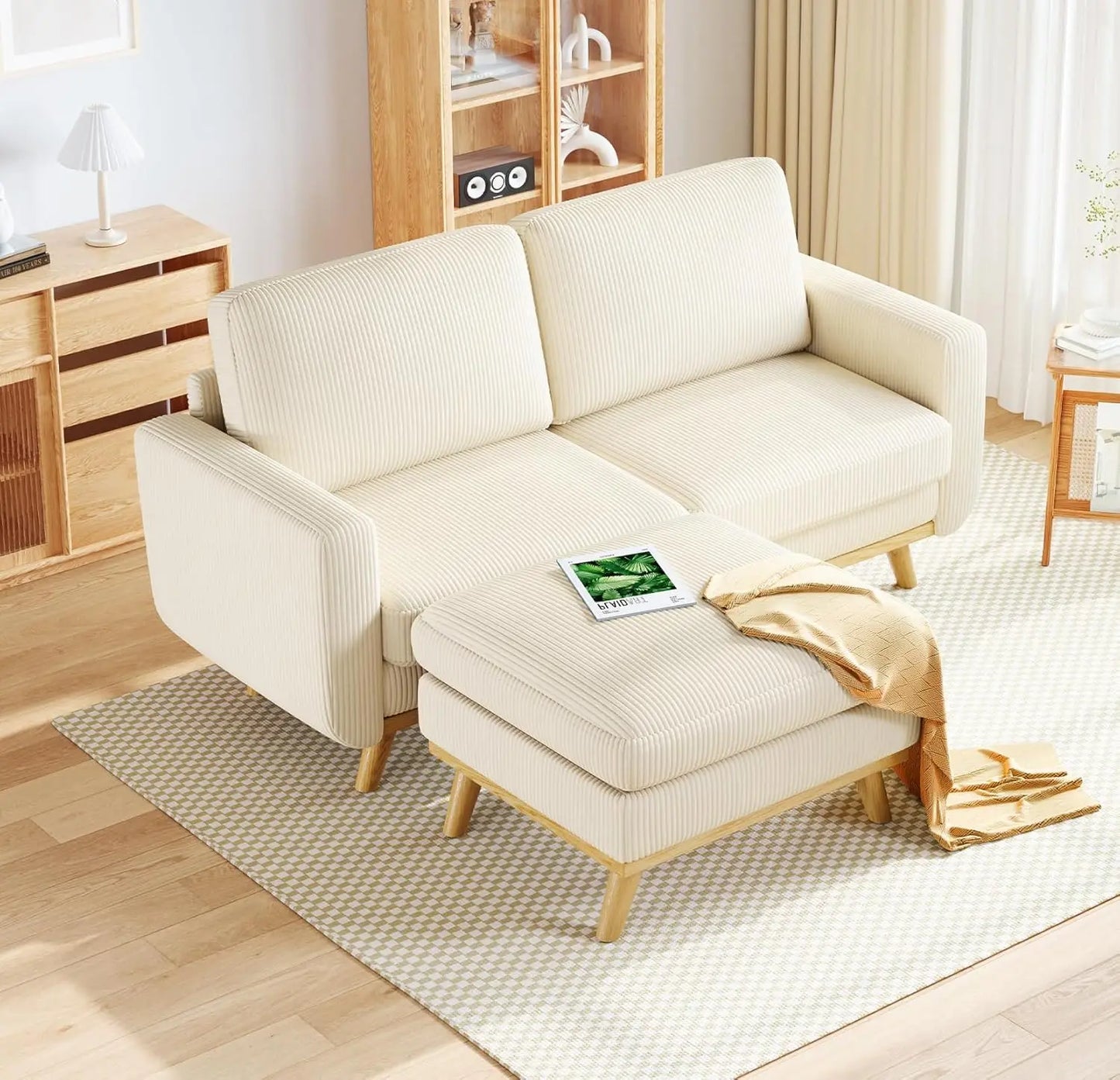 INDOOR 97" L-Shape Modular Sectional Sofa 3-Seat Corduroy Movable Otto green,black, Customized