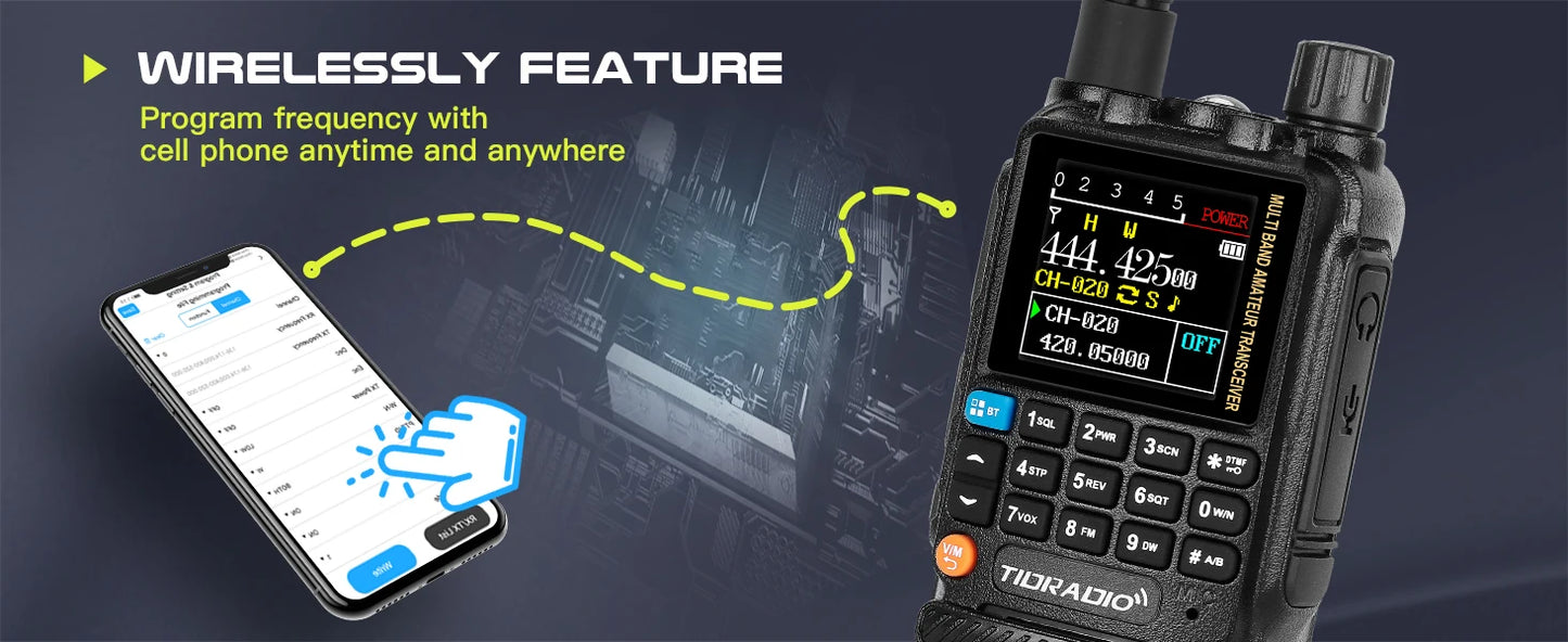 Walkie Talkie Phone APP Wireless Programming Dual PTT Air Band Long Range Radio USB Type-C Cable
