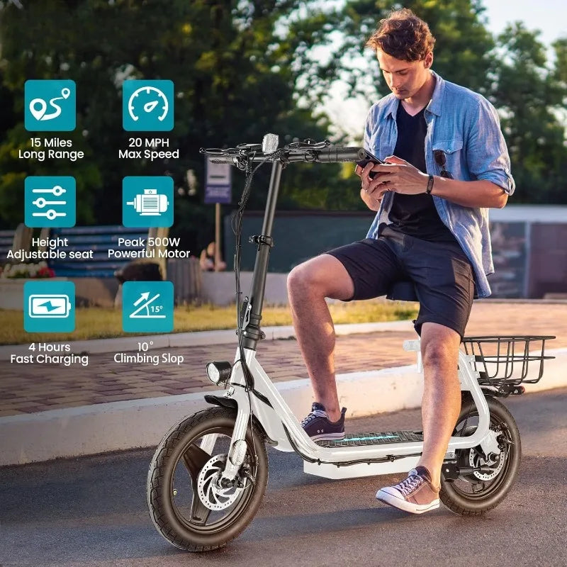 Peak 500W/800W/1200W E-Scooter,30Miles Long Range, 14" Tire, 20MPH Top Speed, Adjustable E-Scooter