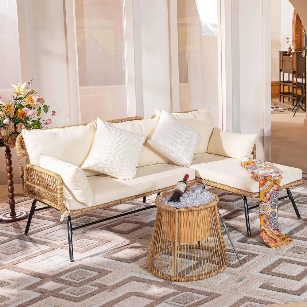 7-piece Bohemian Courtyard Furniture Sofa ,Including Egg Chairs, L-shaped Leisure Chairs, Cushions