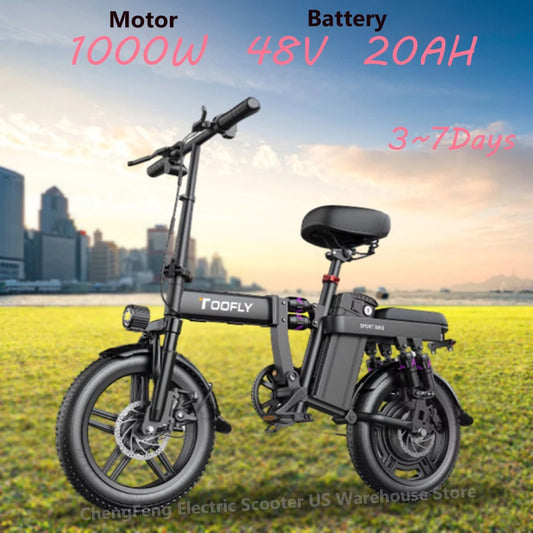 Ebike G16 1000W motor 48V 20AH battery, shock absorption, fold, 16 inch tires, urban commuting
