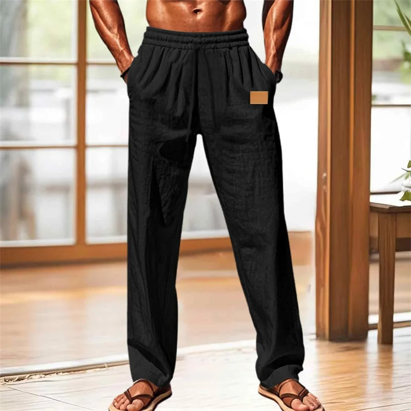 Men s Comfortable Elastic Waist Drawstring Pants with Loose Fit and Breathable Fabric Perfect for Casual Wear on the Beach or