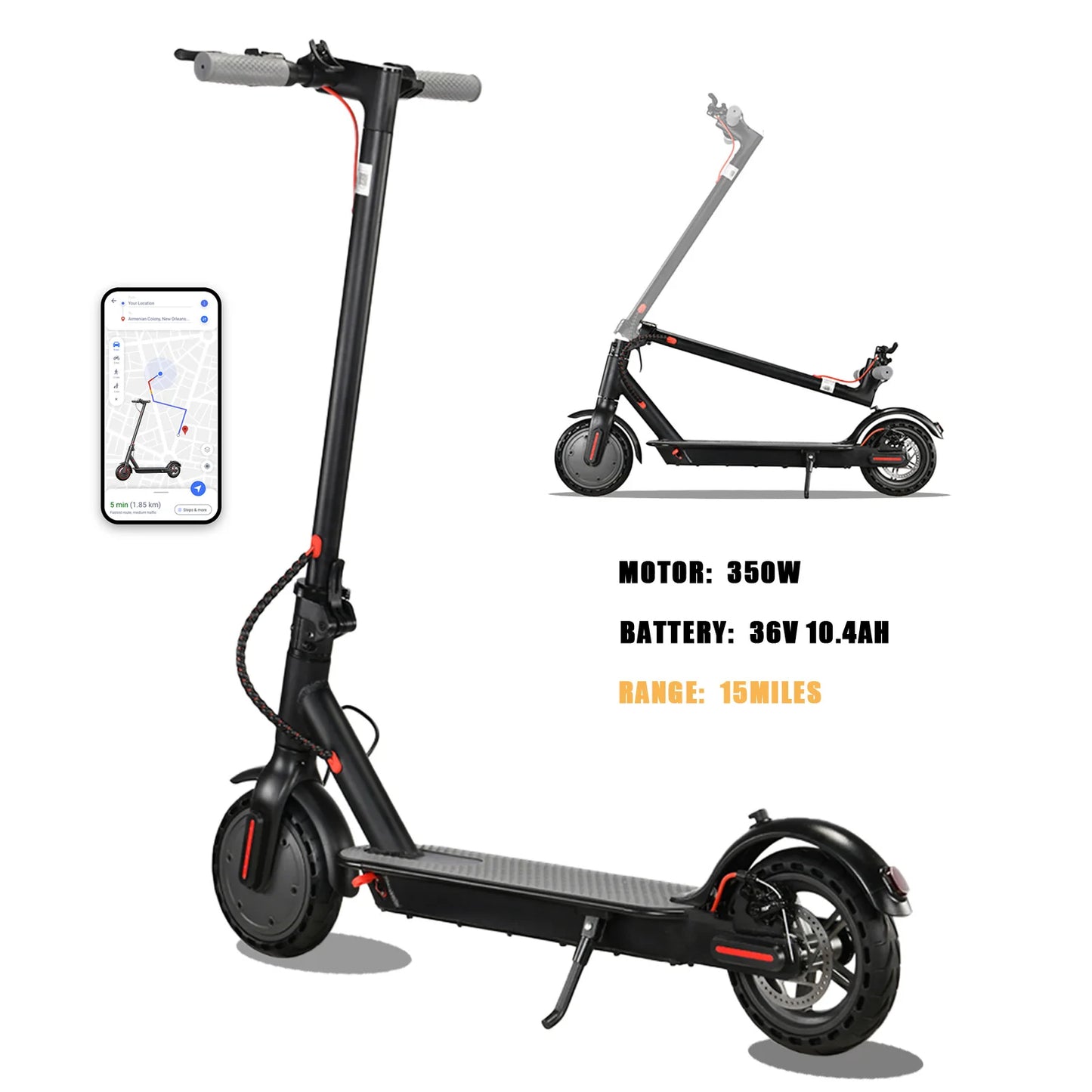 350W Foldable Electric Scooter Adults Teens,Explosion-proof Tires,Dual Brake System,Lightweight