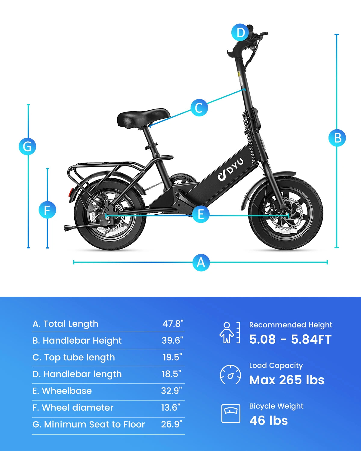 DYU C3 14 inch Electric Bicycle Peak 500W Motor 36V7.8AH Lithium Battery Electric Bike , city