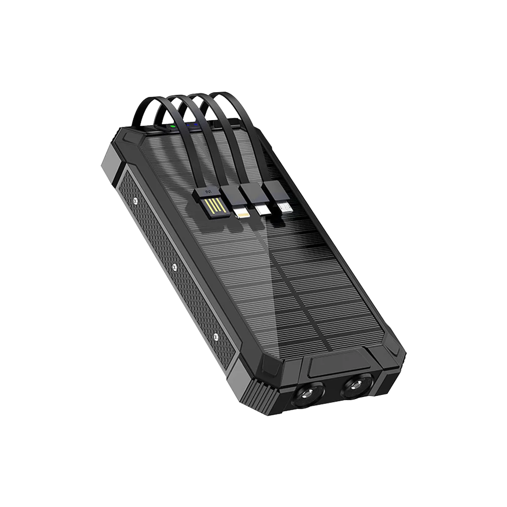 Solar Power Bank Ultra Large Capacity USB 4 in1 Super Fast Charging Built in Cables TypeC LED Light