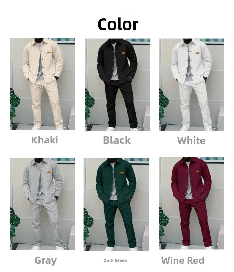 Luxury Men's Casual Flight Jacket Autumn Winter Two-Piece Set Cotton Blend Fiber Long Sleeve
