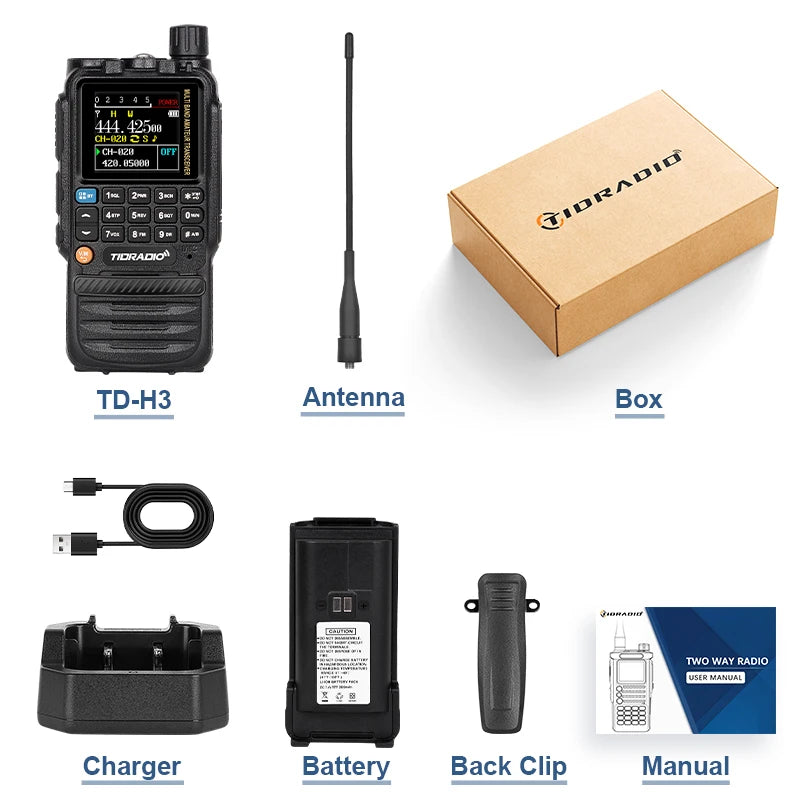 Walkie Talkie Phone APP Wireless Program HAM Air Band Long Range Radio USB Type-C Cable Prog/Charge