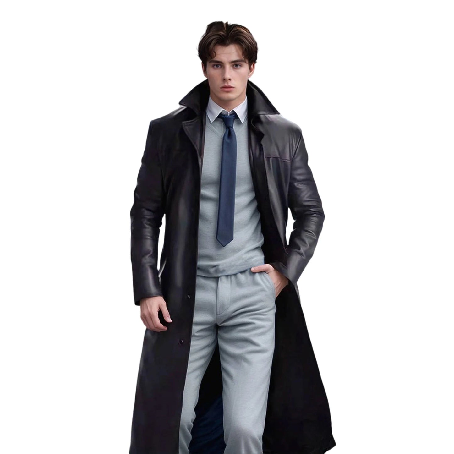 Men s Faux Leather Jacket Classic Lapel Collar Long Sleeve Button Closure Windproof Fall Winter