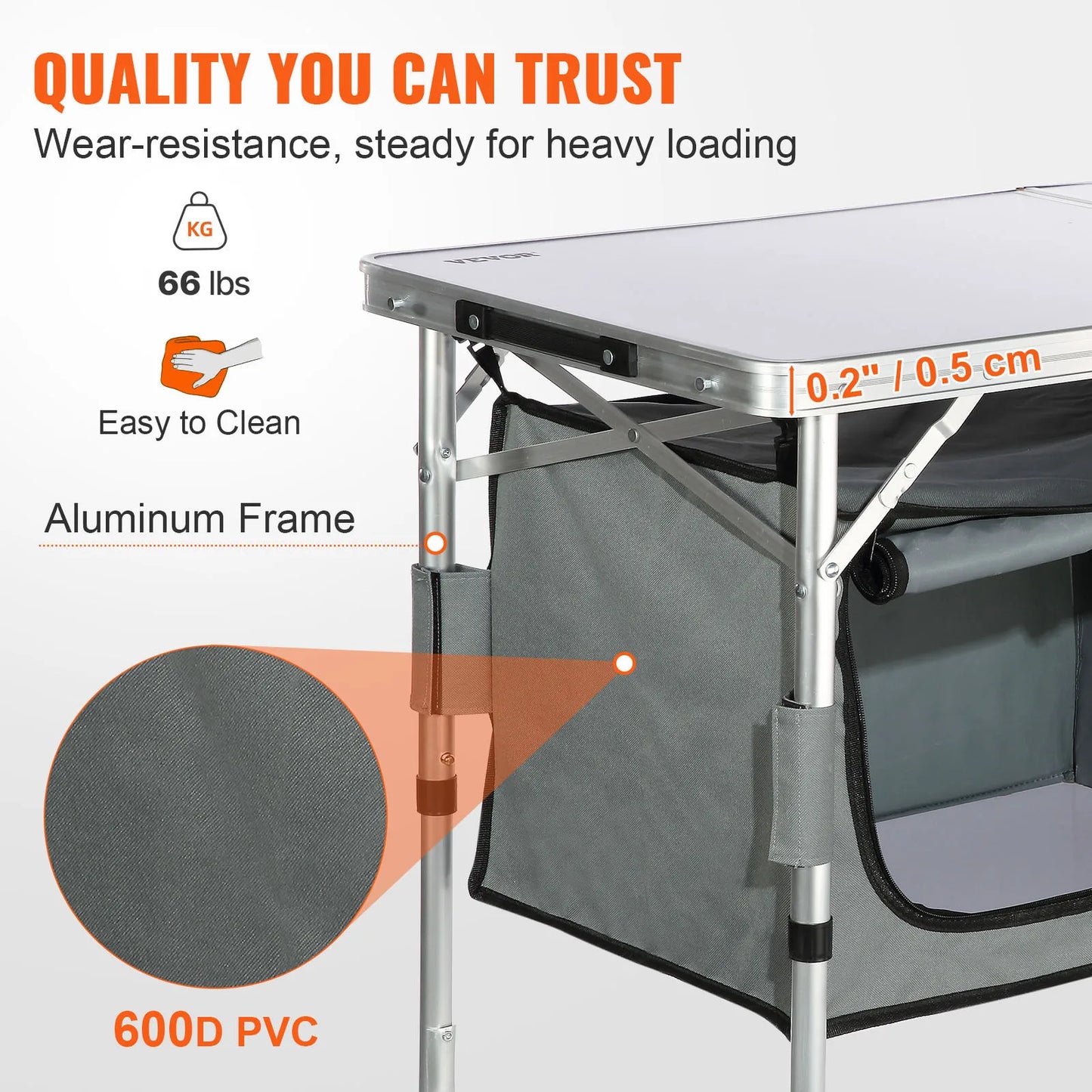 Camping Kitchen Table Quick set-up Folding MDF, Outdoor Picnics BBQ Camping RV Traveling