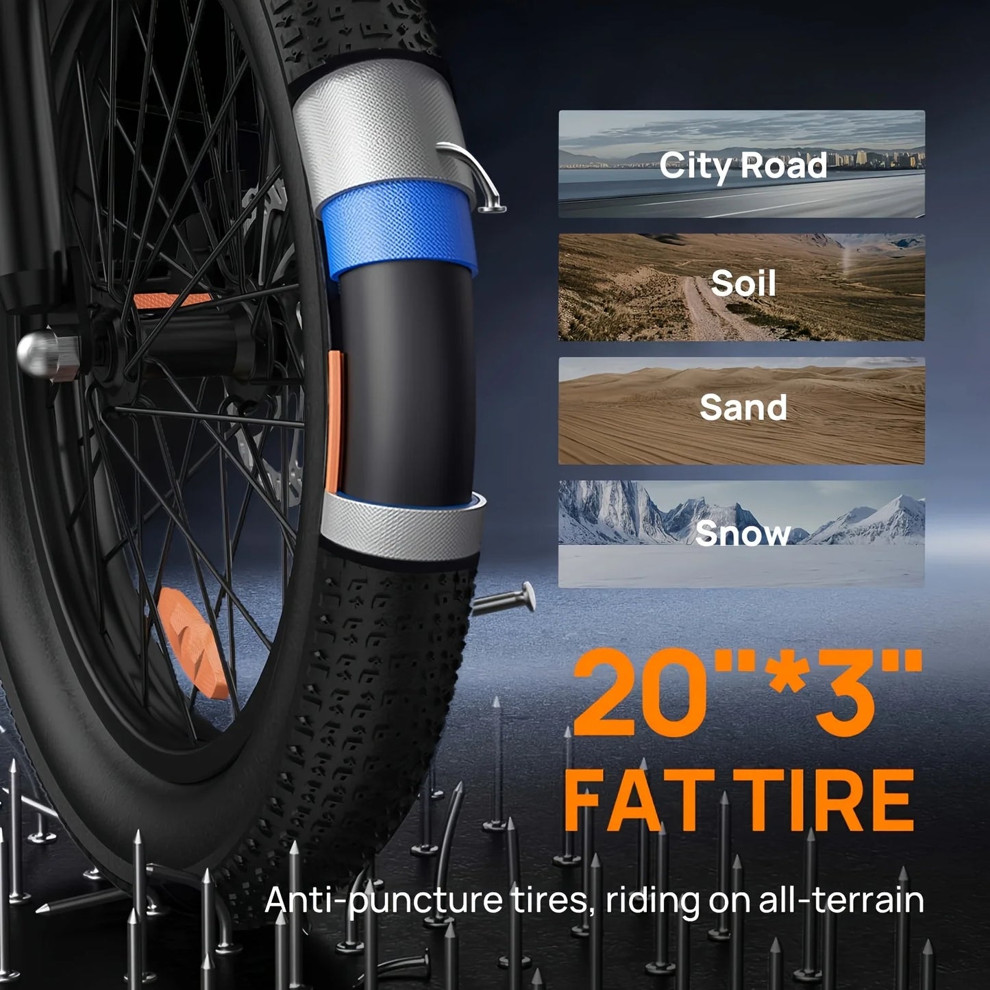 745W 20x3" Fat Tire Electric Bike 48V 13Ah Removable Battery 20MPH 7-Speed Gears Dual Disc Brakes