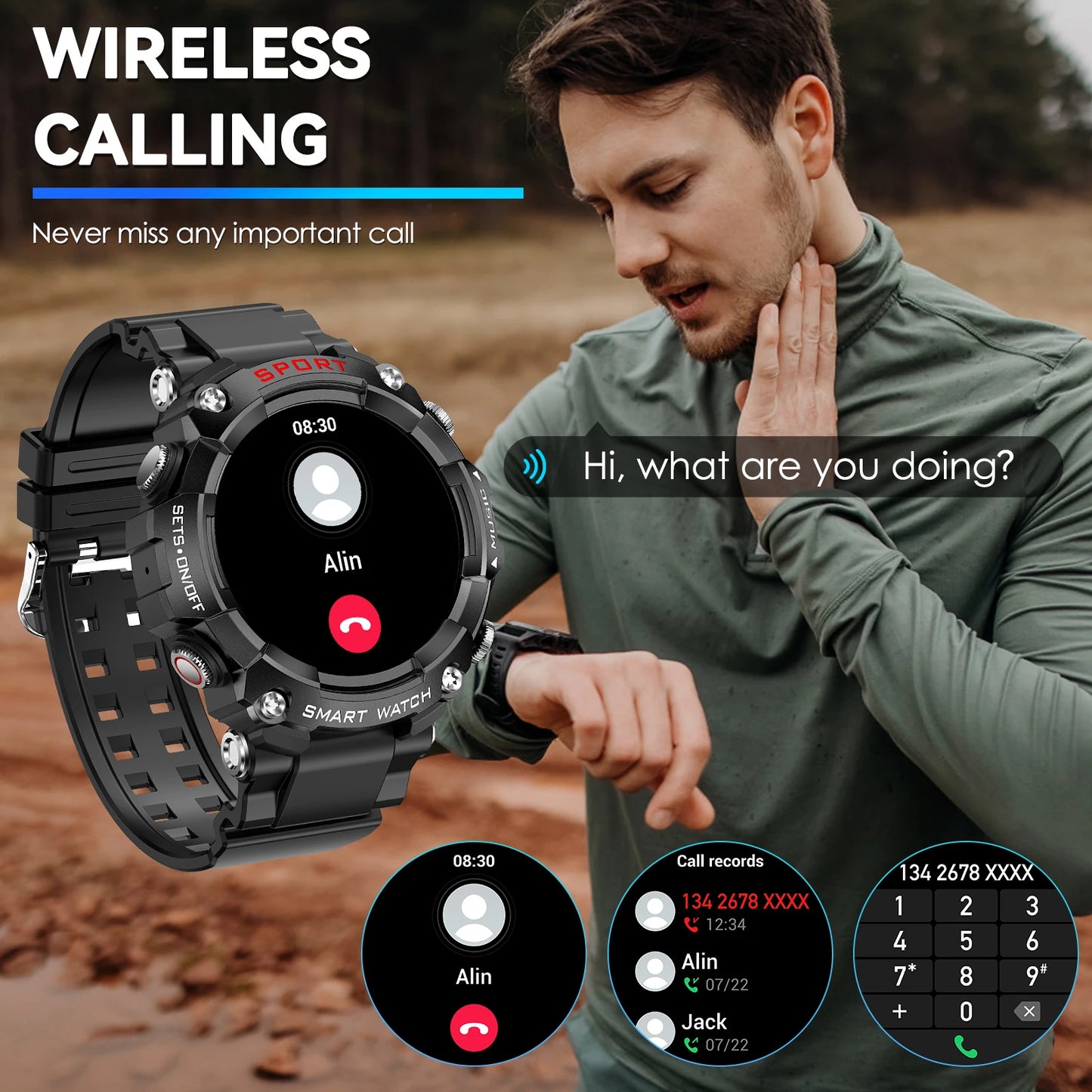 Smart Watch AMOLED Display In-Ear Bluetooth Headset Heart Rate Blood P, Oxygen Sat. Monitoring HD